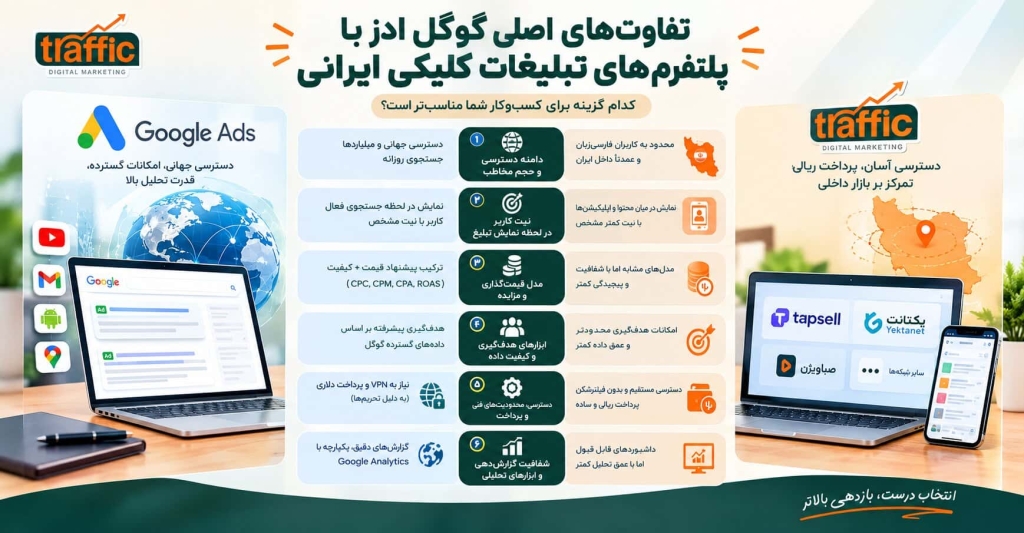 تفاوتهای اصلی گوگل ادز با پلتفرمهای تبلیغات کلیکی ایرانی